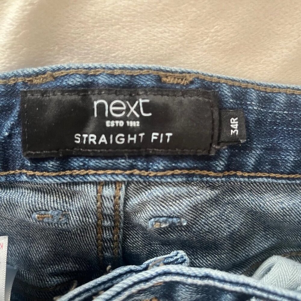 Mens Next Jeans Size 34R Blue Denim Straight Fit Pants W34 L31 - Picture 6 of 11